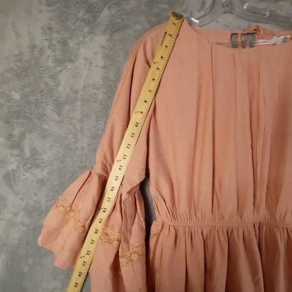 Free‎ The Roses Womens Fit & Flare Dress Pink Mini Keyhole 3/4 Sleeve Lace L New - Picture 5 of 12